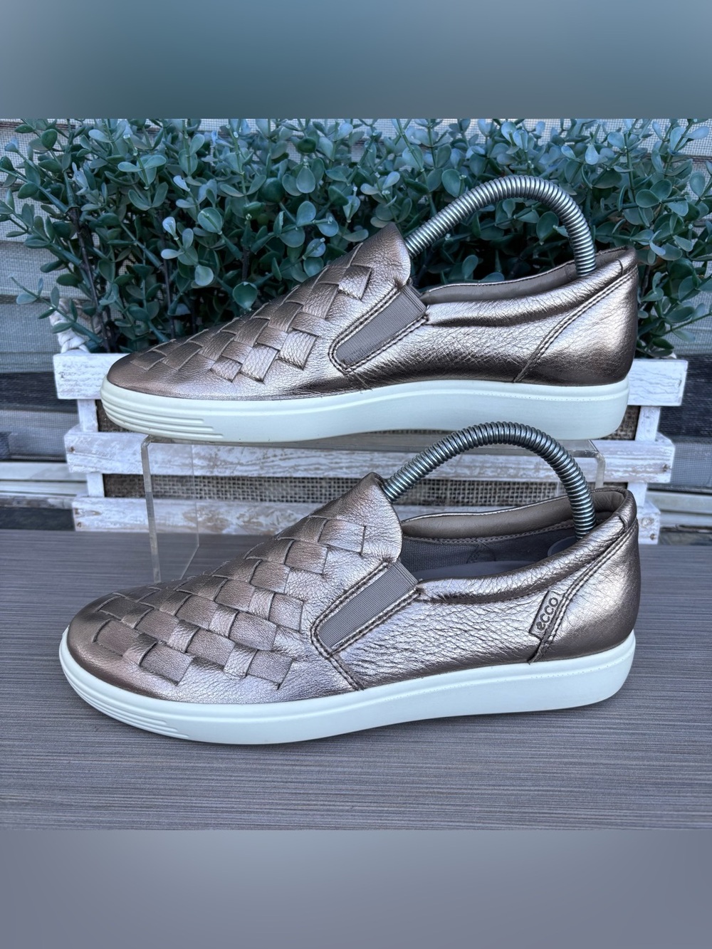 ECCO Soft Woven Warm Grey Metallic Slip On Shoes